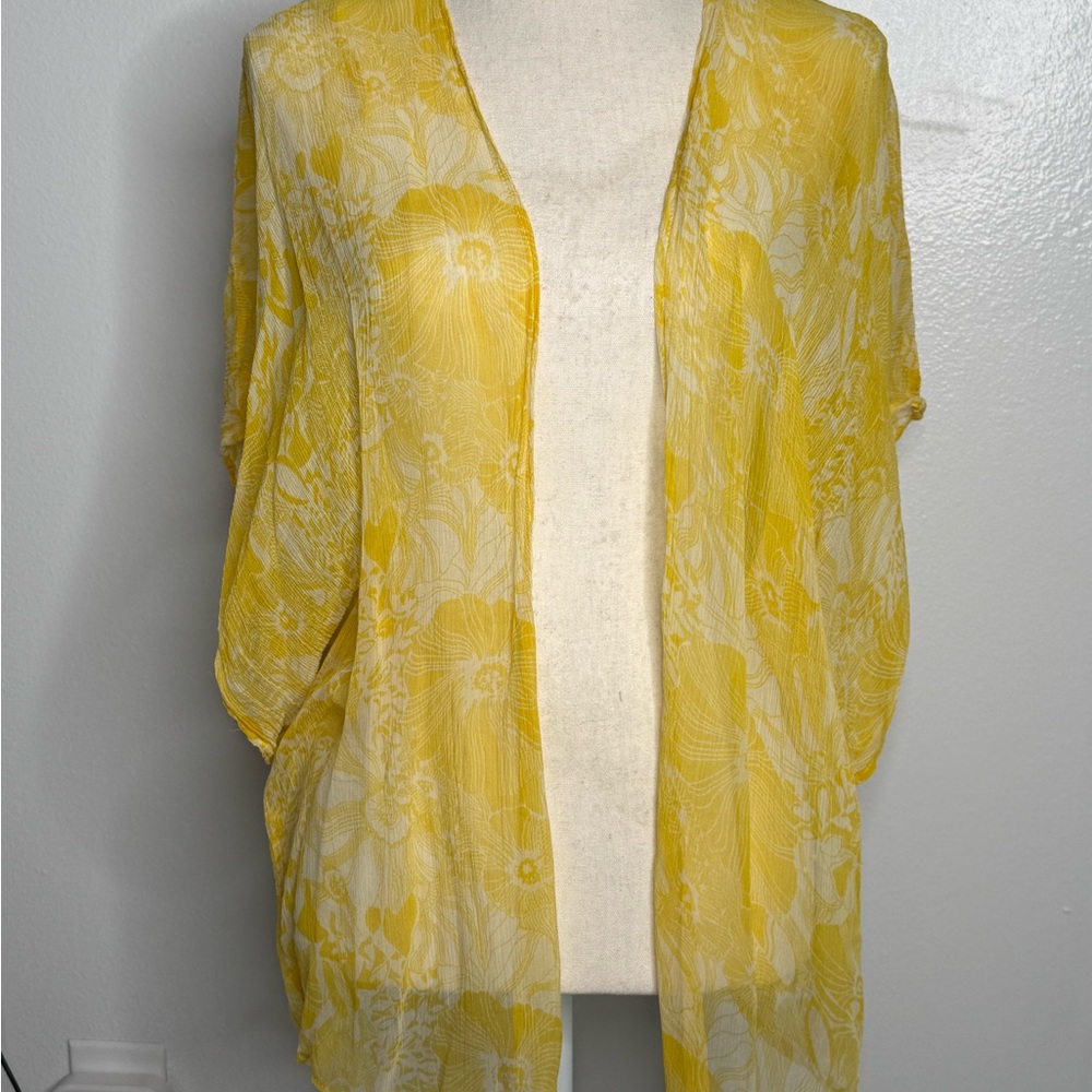 Windsor Kate Womens Small Yellow Floral Sheer Kimono Cardigan Boho Cover Up
